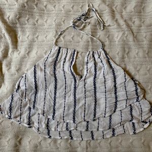 white and blue cropped halter top